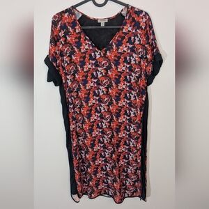 Tristan Shift Midi Dress Short Sleeve Loose Abstract Orange Pattern - Size M